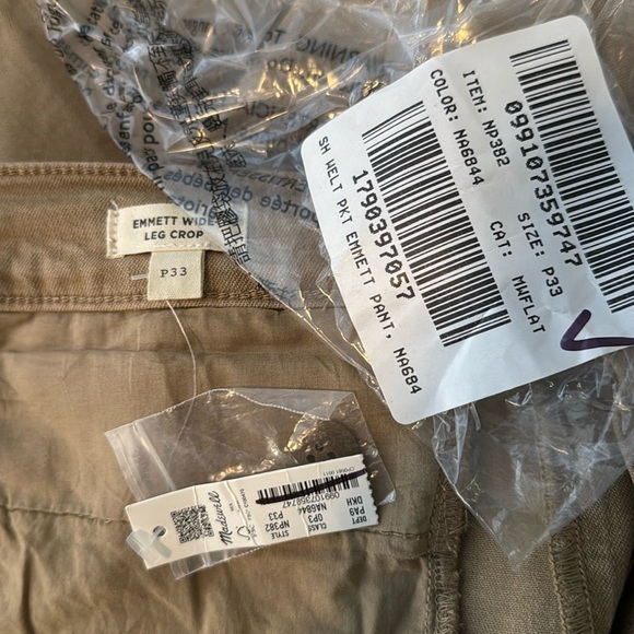 Madewell The Emmett Wide-Leg Crop Pant: Welt Pocket Edition Drill Khaki Size 33P - Picture 7 of 9